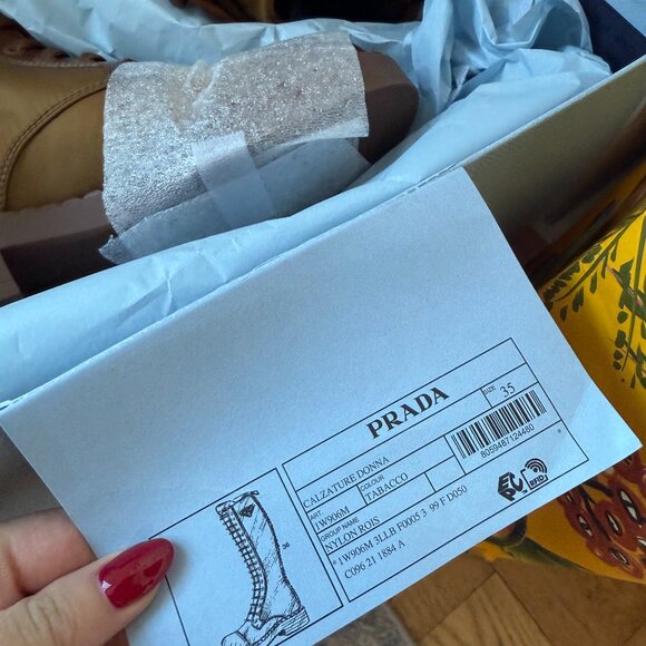 NWT Prada Tall Boots Tobacco Brown Leather Lace up Round Toe Sz 35 - Picture 3 of 11